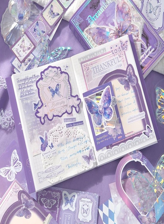 SVULINT Paper Vintage Big Size Aesthetic Scrapbook Kit, Scrapbooking Supplies Kit with Bullet Junk Journal,Stationery,A6 Grid Notebook Journaling Gift Set (Purple Butterfly) - Image 2